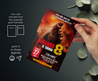 Godzilla and King Kong customizable invitation template | Share or Print | TX054