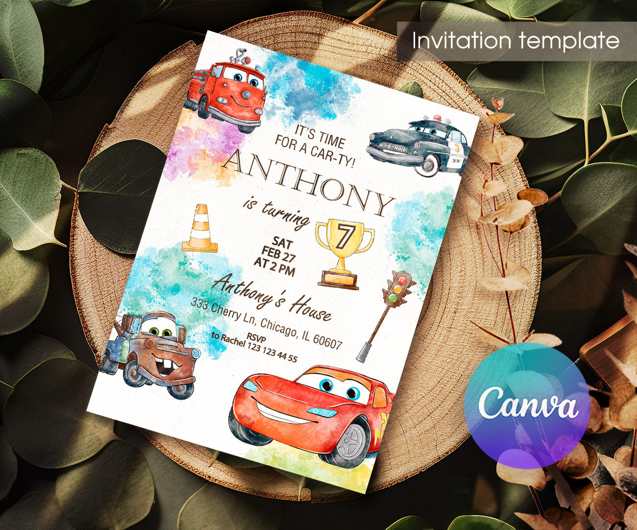 Cars Lightning McQueen customizable invitation template | Share or Print | boy | OJ470