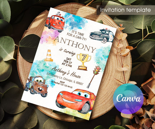 Cars Lightning McQueen customizable invitation template | Share or Print | boy | OJ470