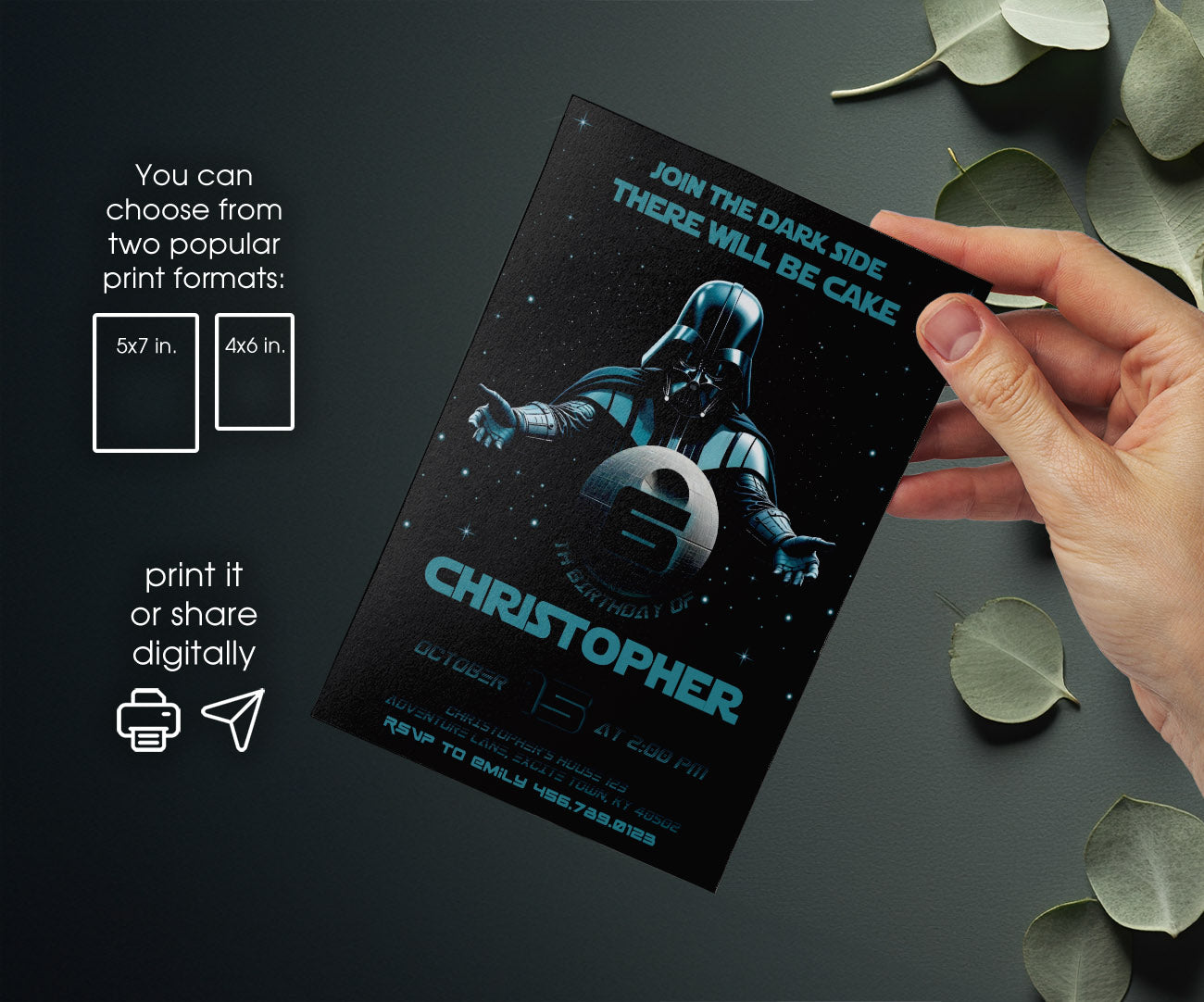 Star Wars Darth Vader customizable invitation template | Share or Print | boy | KD782