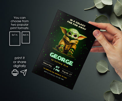 Baby Yoda Grogu Star Wars Mandalorian customizable invitation template | Share or Print | boy | XN064