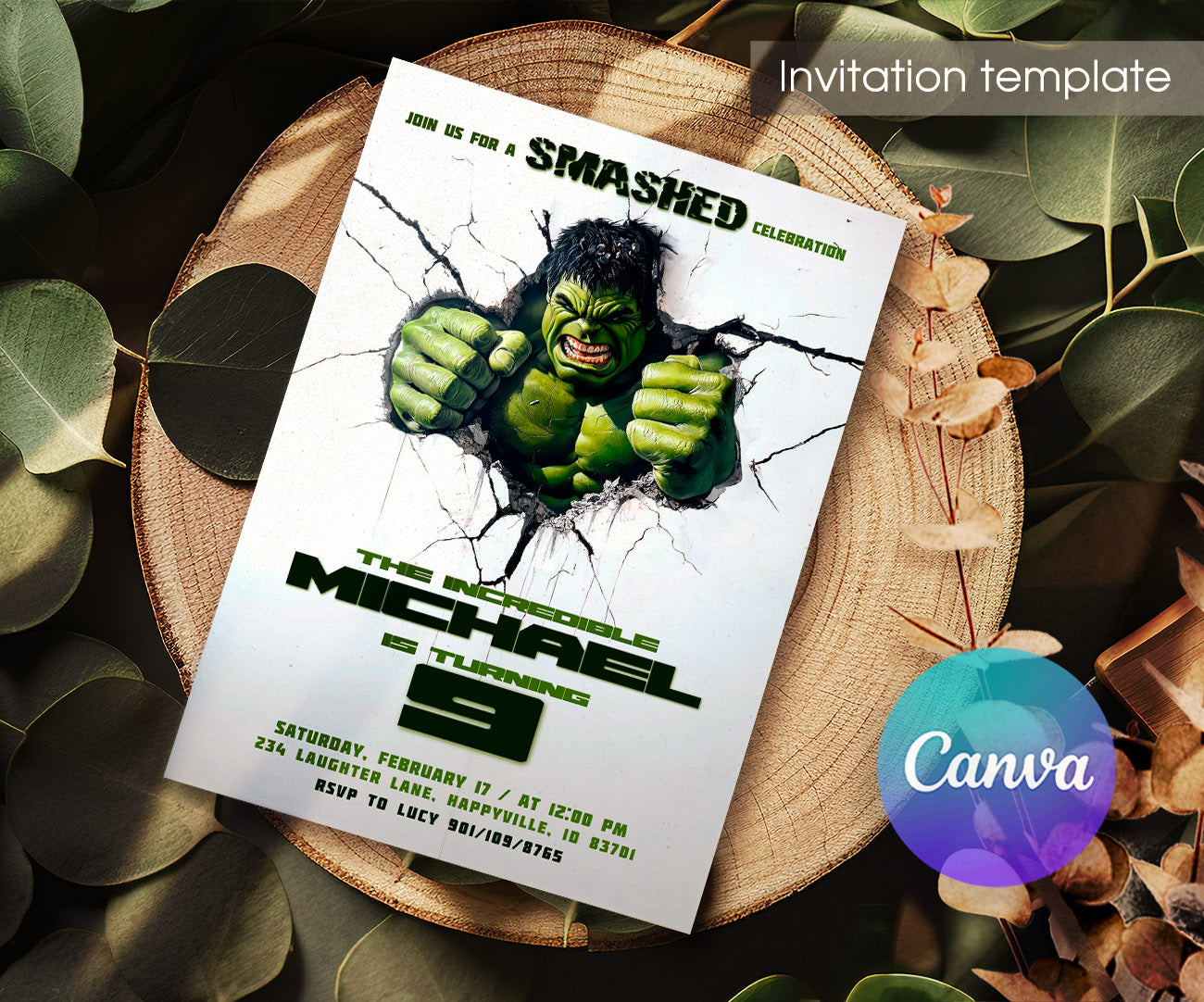 Hulk The Avengers Marvel Superhero customizable invitation template | Share or Print | boy | TU965
