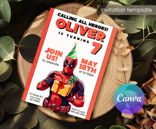 Deadpool Marvel customizable invitation template | Share or Print | boy | TL040