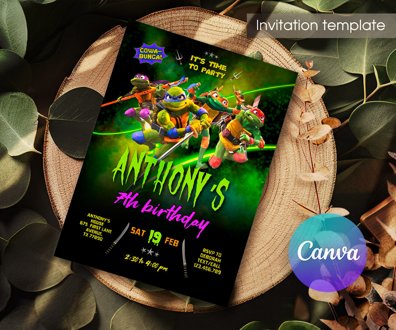 Teenage Mutant Ninja Turtles Mutant Mayhem customizable invitation template | Share or Print | boy | FY181