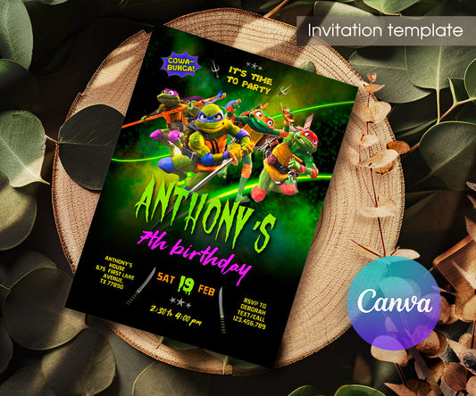 Teenage Mutant Ninja Turtles Mutant Mayhem customizable invitation template | Share or Print | boy | FY181