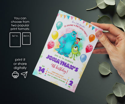 Monsters, Inc. customizable invitation template | Share or Print | EG062