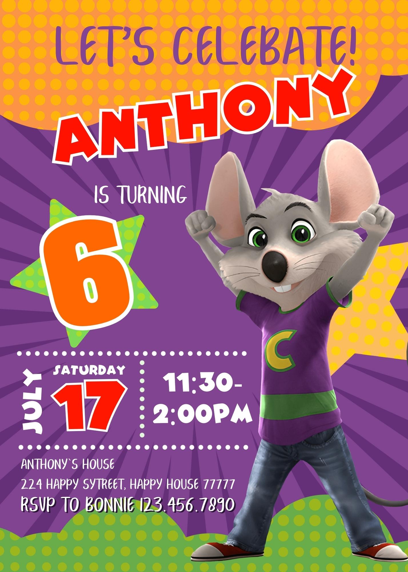 Chuck E. Cheese customizable invitation template | Share or Print | QG793
