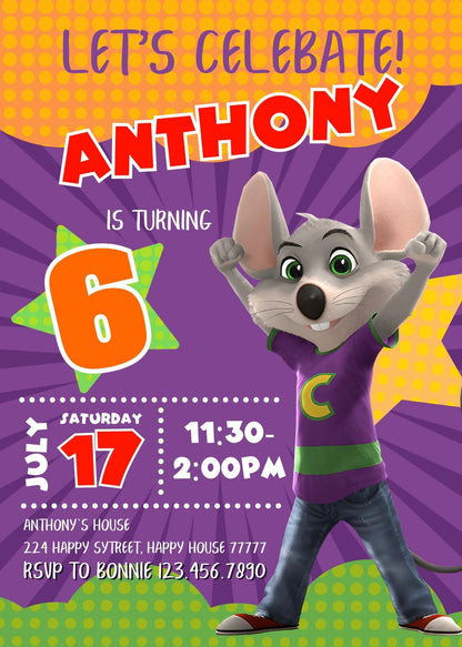 Chuck E. Cheese customizable invitation template | Share or Print | QG793