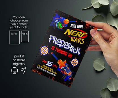 NERF Dart Wars customizable invitation template | Share or Print | boy | HA897