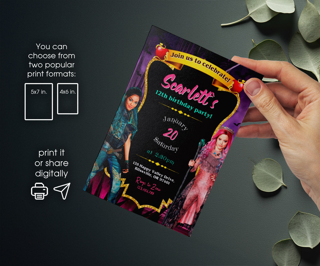 Descendants Disney customizable invitation template | Share or Print | BD296