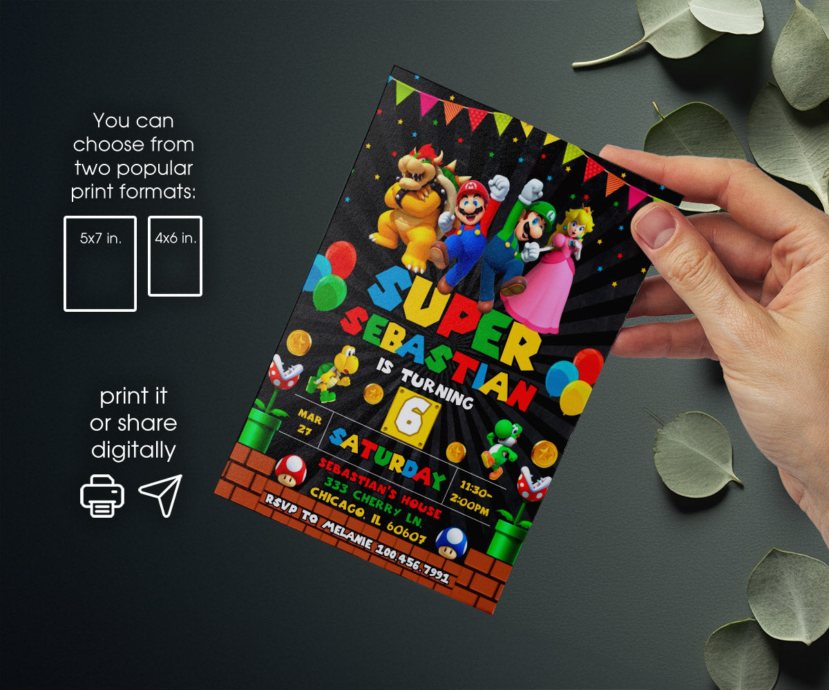 Super Mario Bros customizable invitation template | Share or Print | MU647