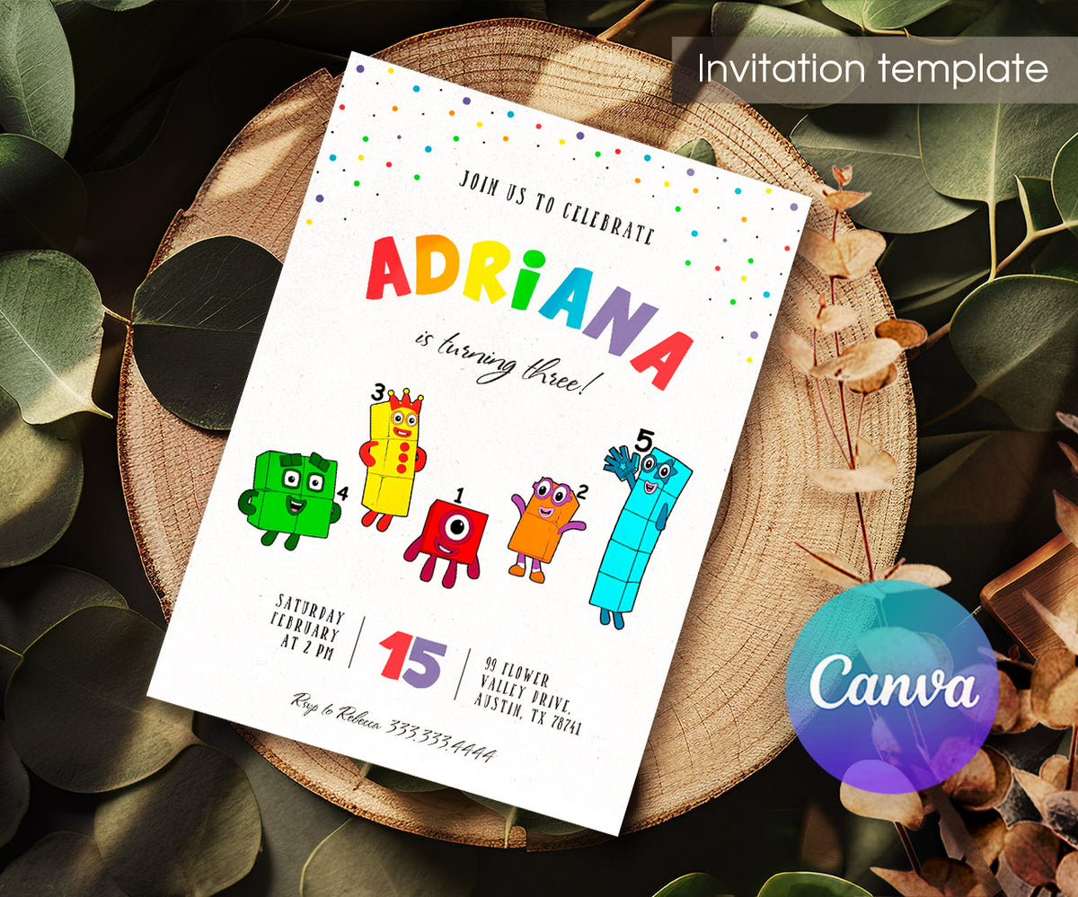 Numberblocks customizable invitation template | Share or Print | MW723