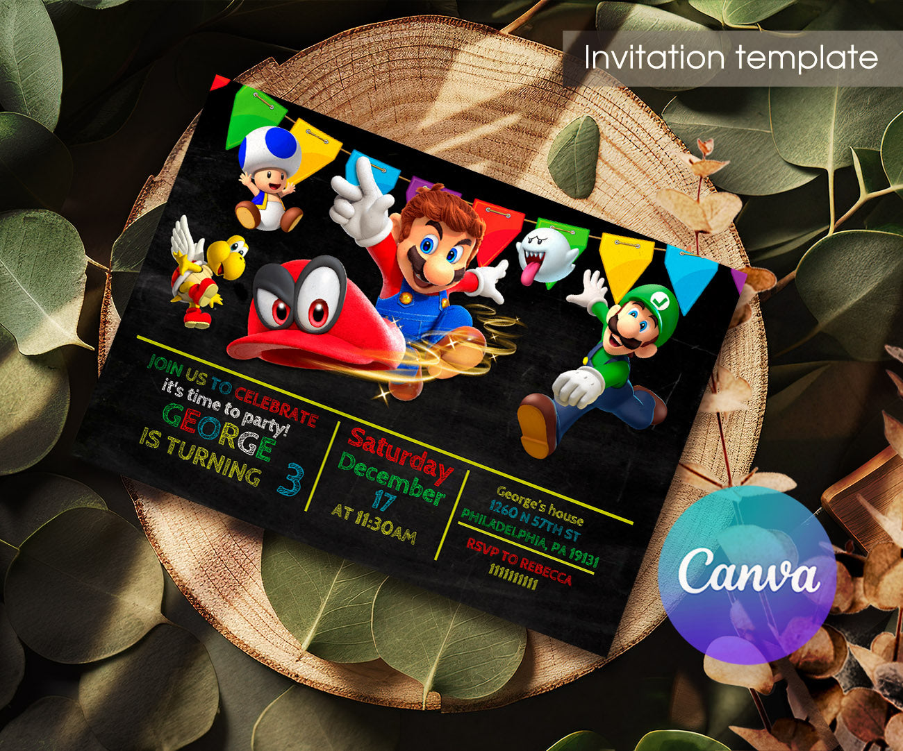 Super Mario Bros customizable invitation template | Share or Print | UZ484