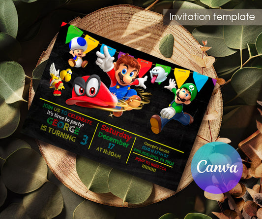 Super Mario Bros customizable invitation template | Share or Print | UZ484