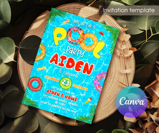 Pool Party customizable invitation template | Share or Print | boy | YV239