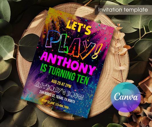 Play Party Gamer customizable invitation template | Share or Print | YC011