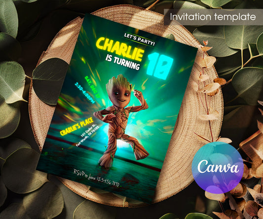 Groot Guardians of the Galaxy Superhero customizable invitation template | Share or Print | JL684