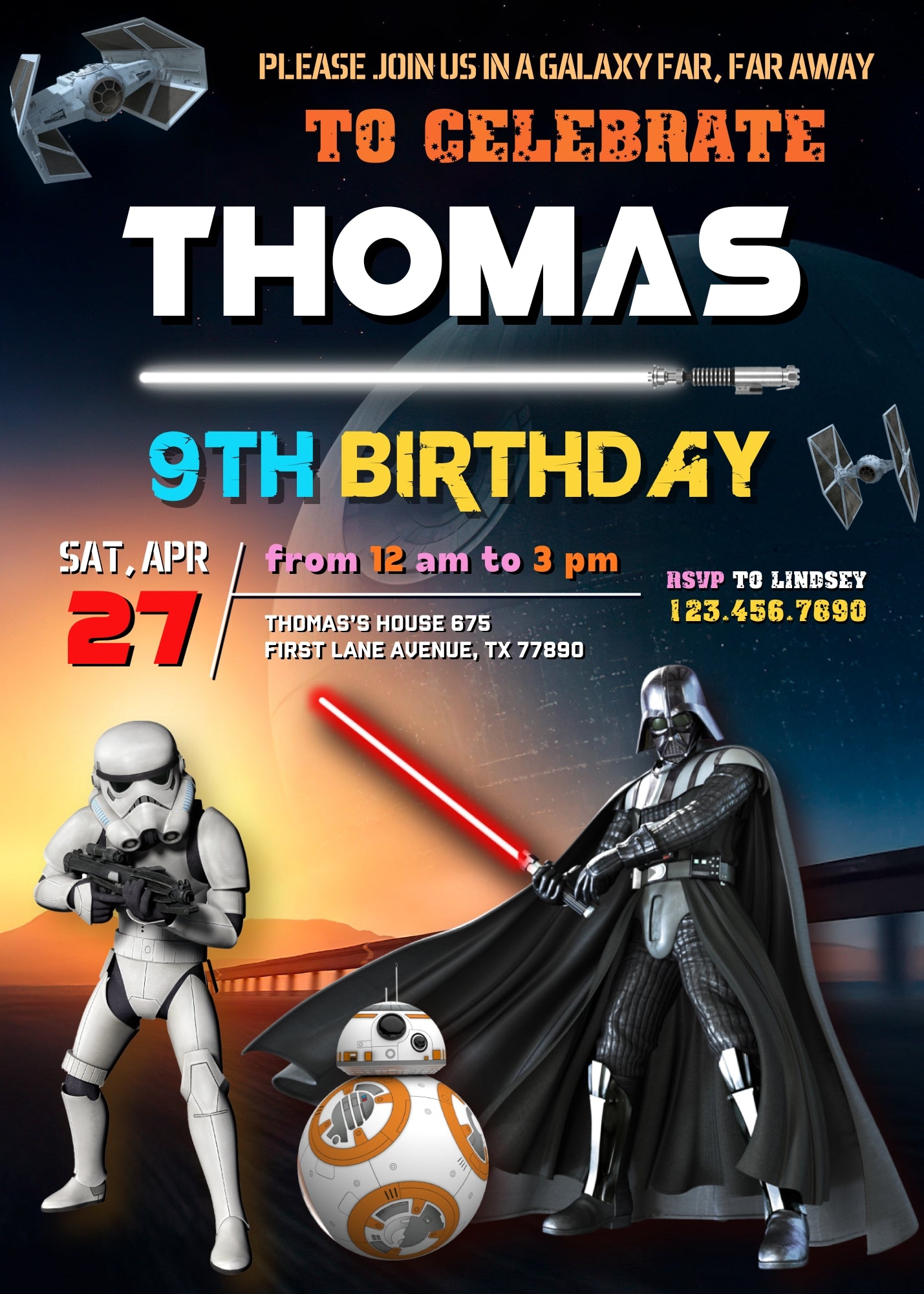 Star Wars Darth Vader customizable invitation template | Share or Print | boy | EZ806