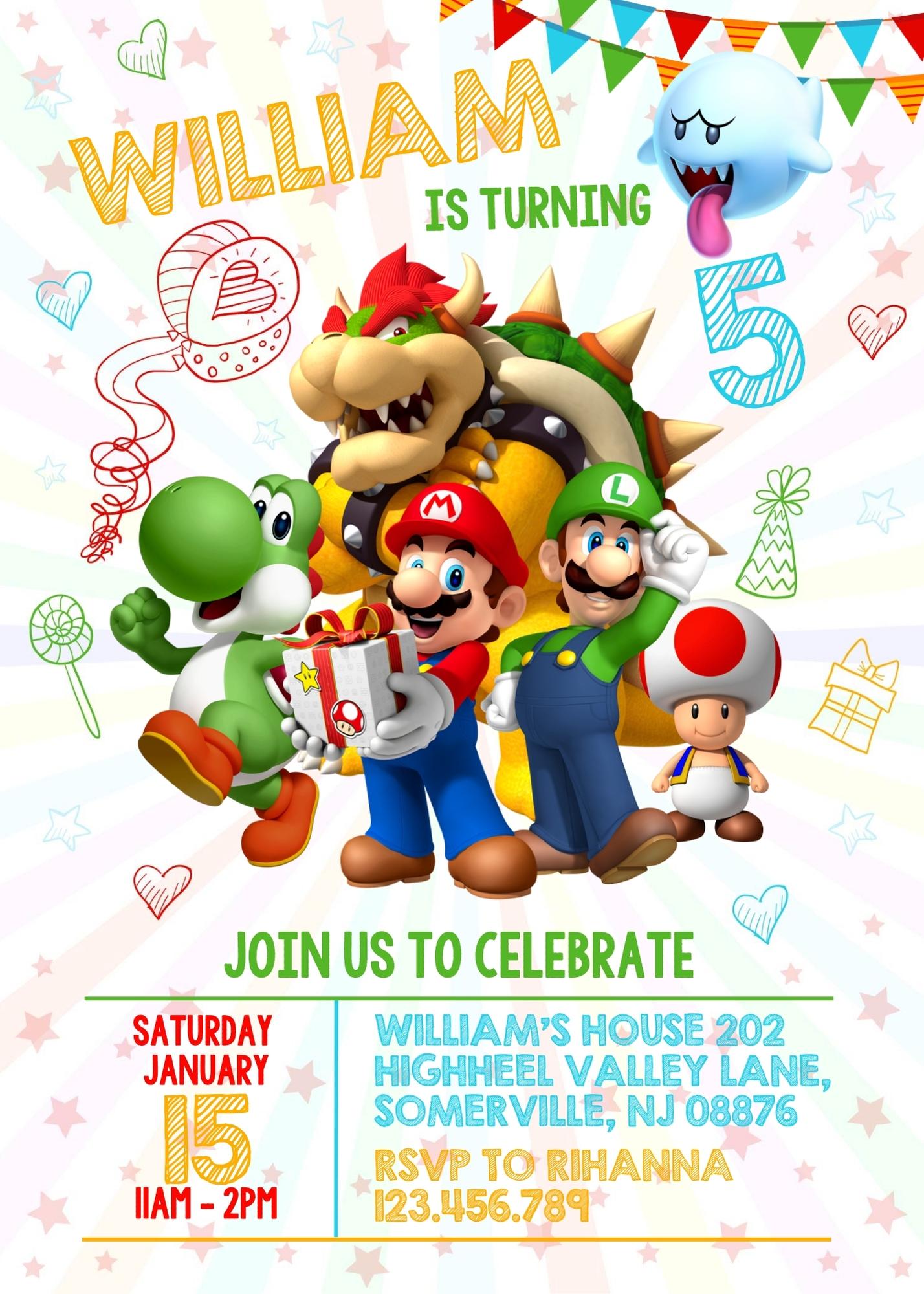 Super Mario Bros customizable invitation template | Share or Print | TR721