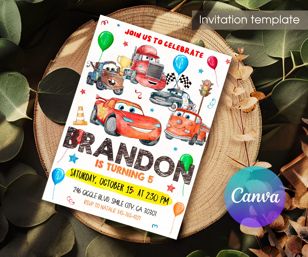Cars Lightning McQueen customizable invitation template | Share or Print | boy | CR402