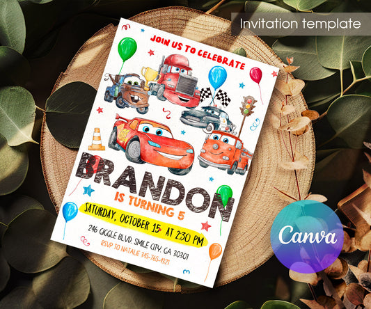 Cars Lightning McQueen customizable invitation template | Share or Print | boy | CR402