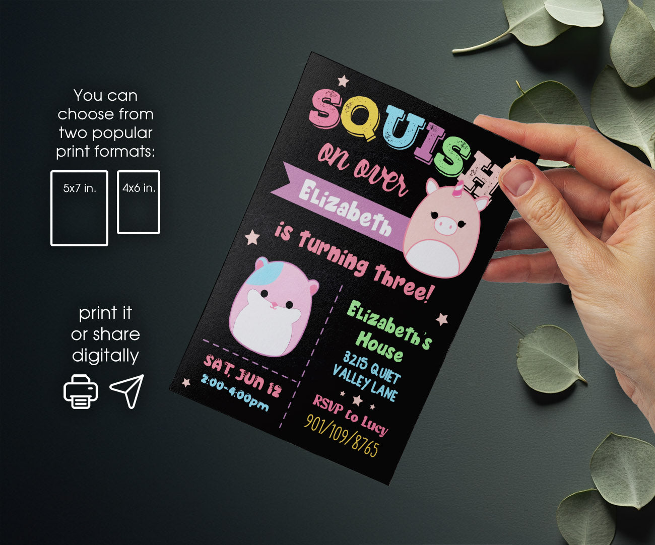 Squishmallows customizable invitation template | Share or Print | WM456