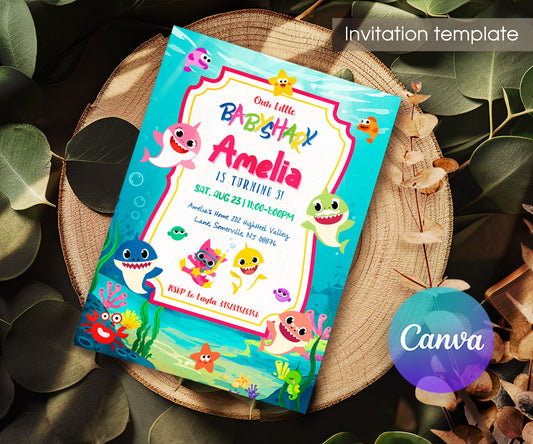 Baby Shark customizable invitation template | Share or Print | NJ471
