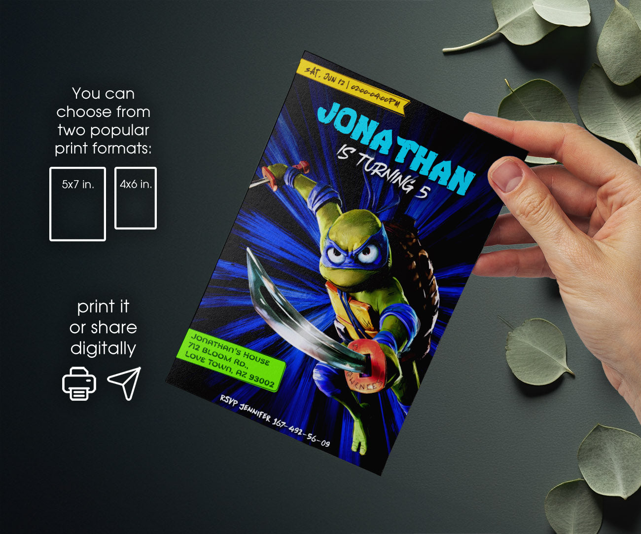 Teenage Mutant Ninja Turtles Mutant Mayhem customizable invitation template | Share or Print | boy | GU512