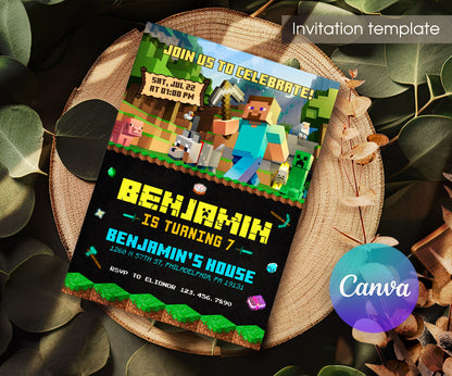 Minecraft Gamer customizable invitation template | Share or Print | DQ309