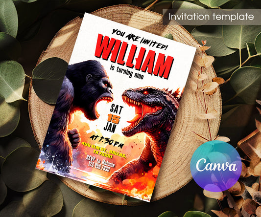 Godzilla X King Kong customizable invitation template | Share or Print | DP212