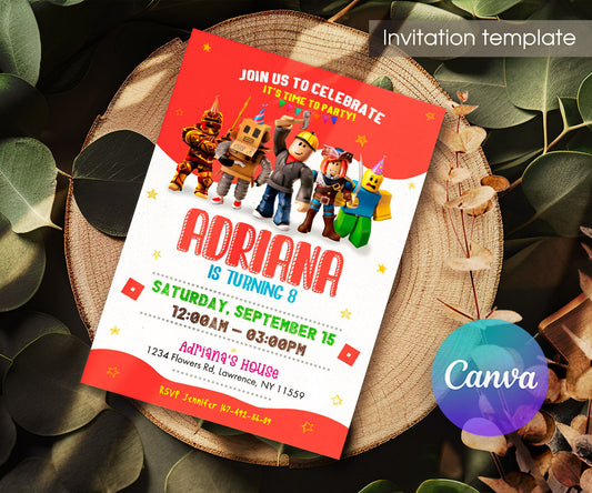 Roblox Gamer customizable invitation template | Share or Print | QA604