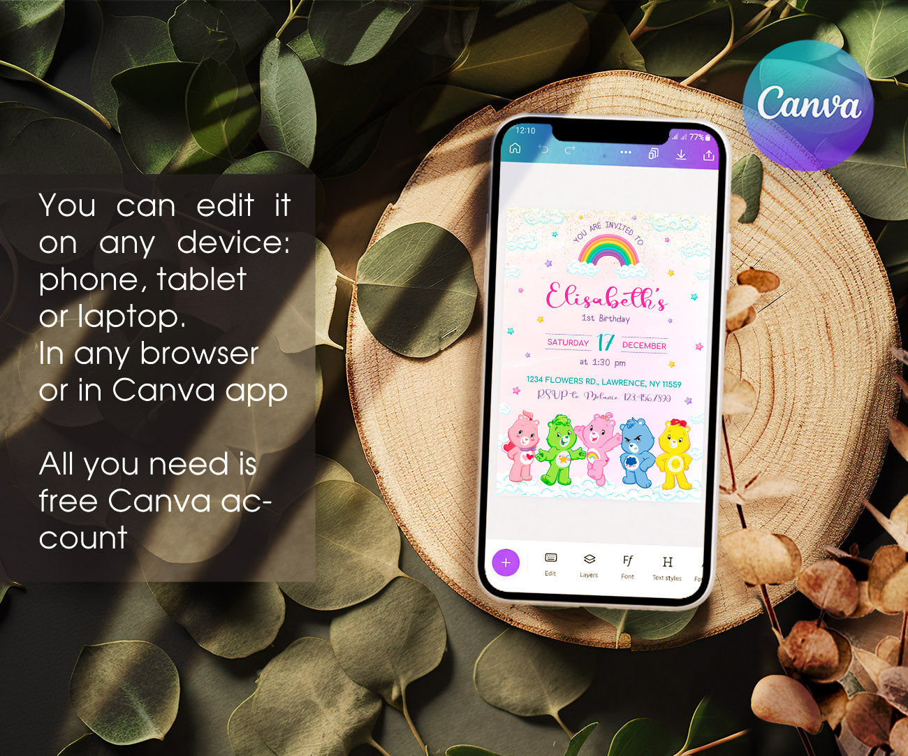 Care Bears customizable invitation template | Share or Print | VV882