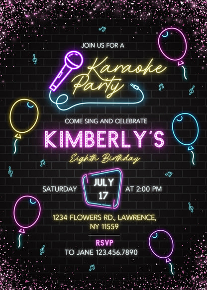 Karaoke Sing Glow customizable invitation template | Share or Print | FE633