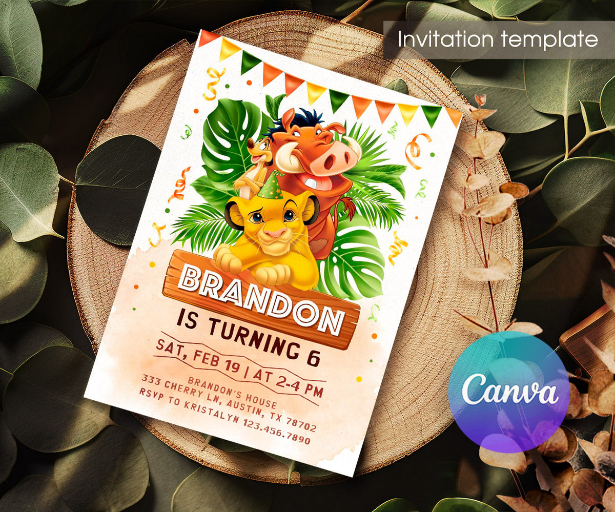 Lion King Simba customizable invitation template | Share or Print | JG387