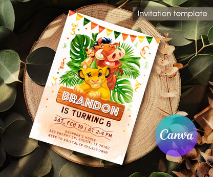 Lion King Simba customizable invitation template | Share or Print | JG387
