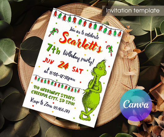 The Grinch  Merry Grinchmas customizable invitation template | Share or Print | NB349