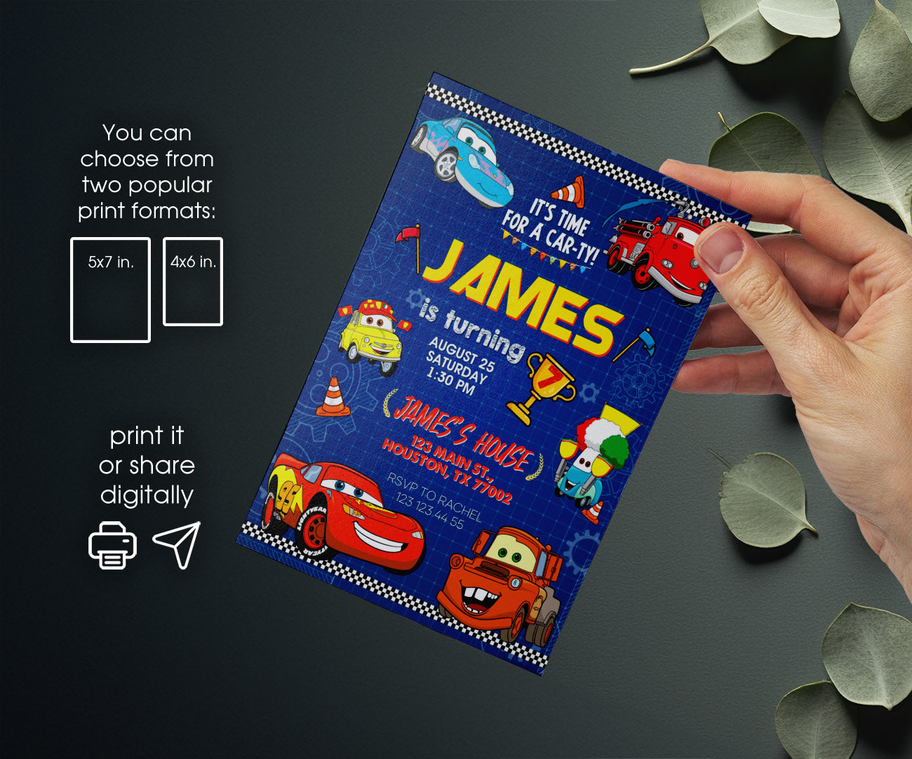 Cars Lightning McQueen customizable invitation template | Share or Print | boy | KS702