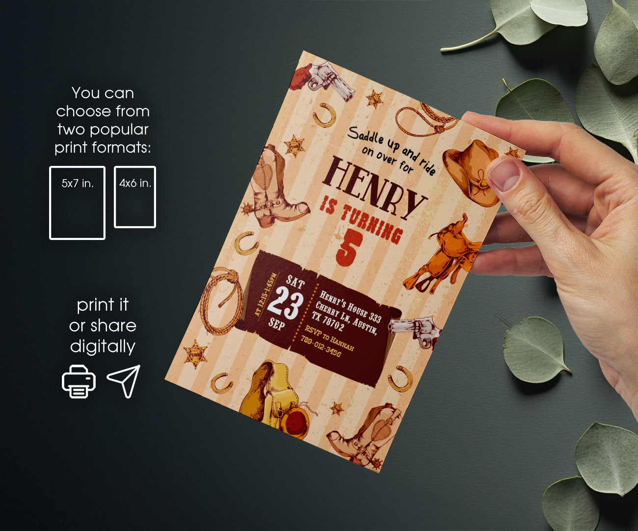 Cowboy Rodeo customizable invitation template | Share or Print | boy | HY349