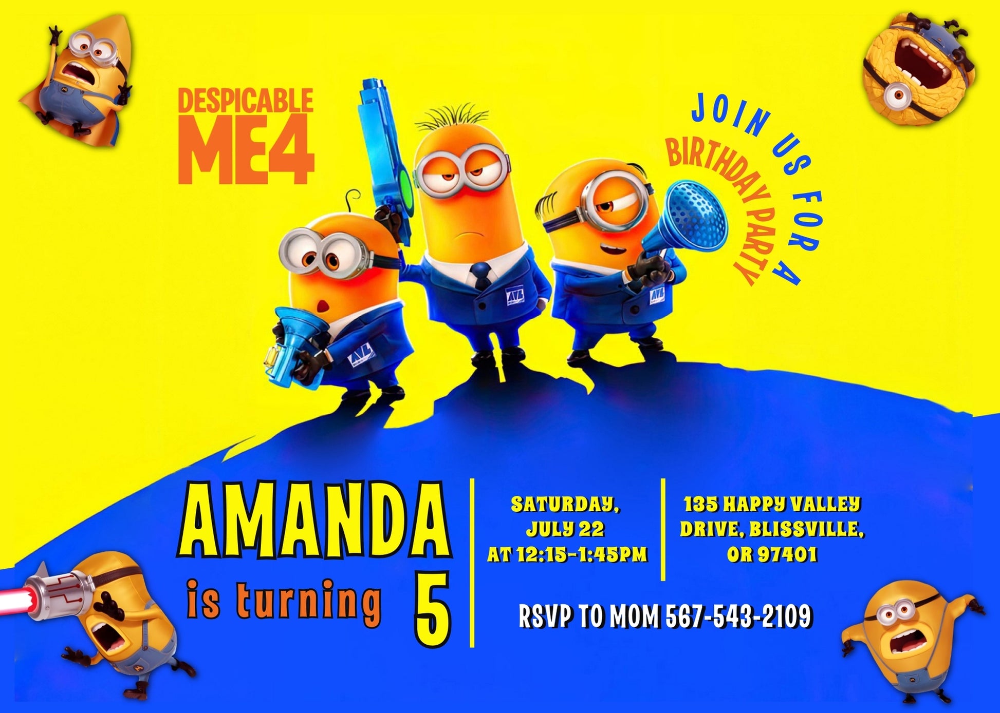 Despicable Me Minions customizable invitation template | Share or Print | KZ997