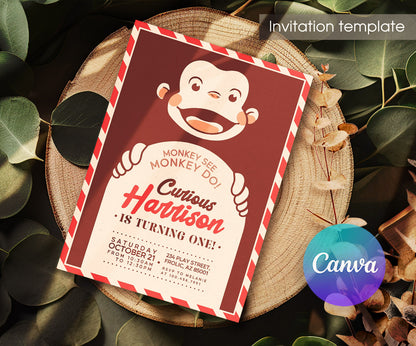 Curious George Monkey customizable invitation template | Share or Print | JD203