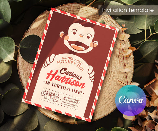 Curious George Monkey customizable invitation template | Share or Print | JD203