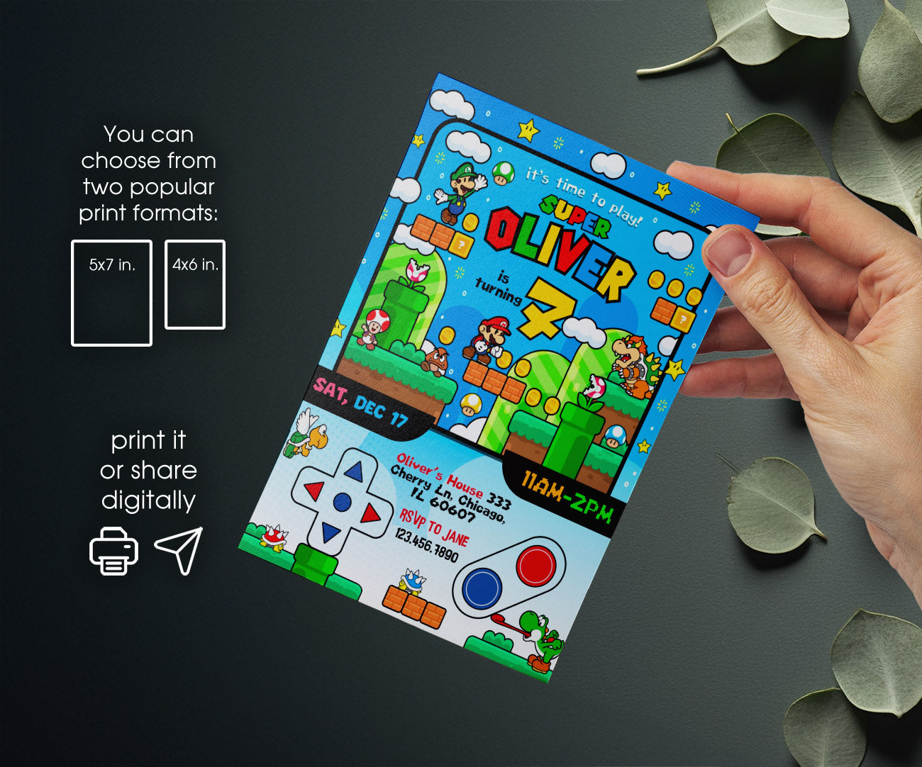 Super Mario Bros customizable invitation template | Share or Print | IG369