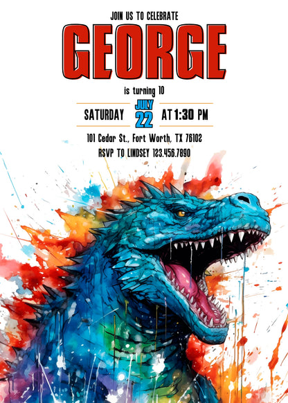 Godzilla and King Kong customizable invitation template | Share or Print | UK217