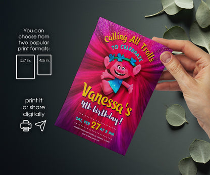 Trolls Poppy customizable invitation template | Share or Print | YI462