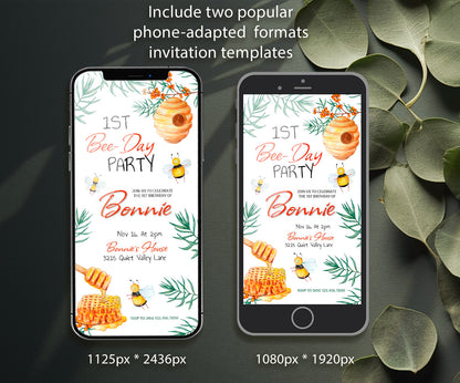 1st Bee Day Party customizable invitation template | Share or Print | XJ992