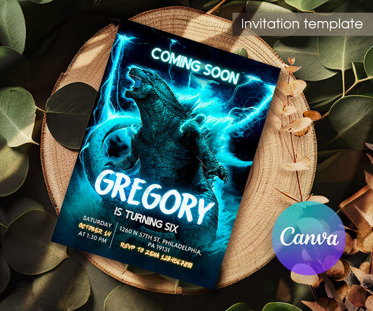 Godzilla and King Kong customizable invitation template | Share or Print | VQ333