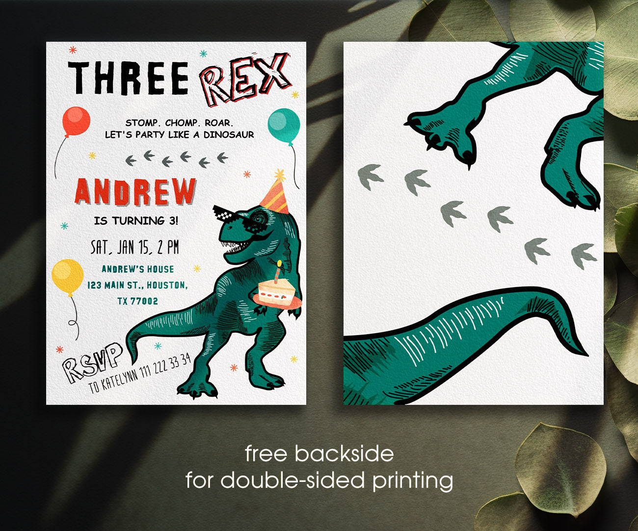 Dinosaur T-Rex customizable invitation template | Share or Print | CU999