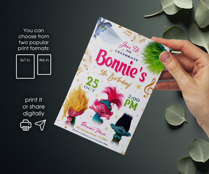 Trolls Poppy customizable invitation template | Share or Print | VN083