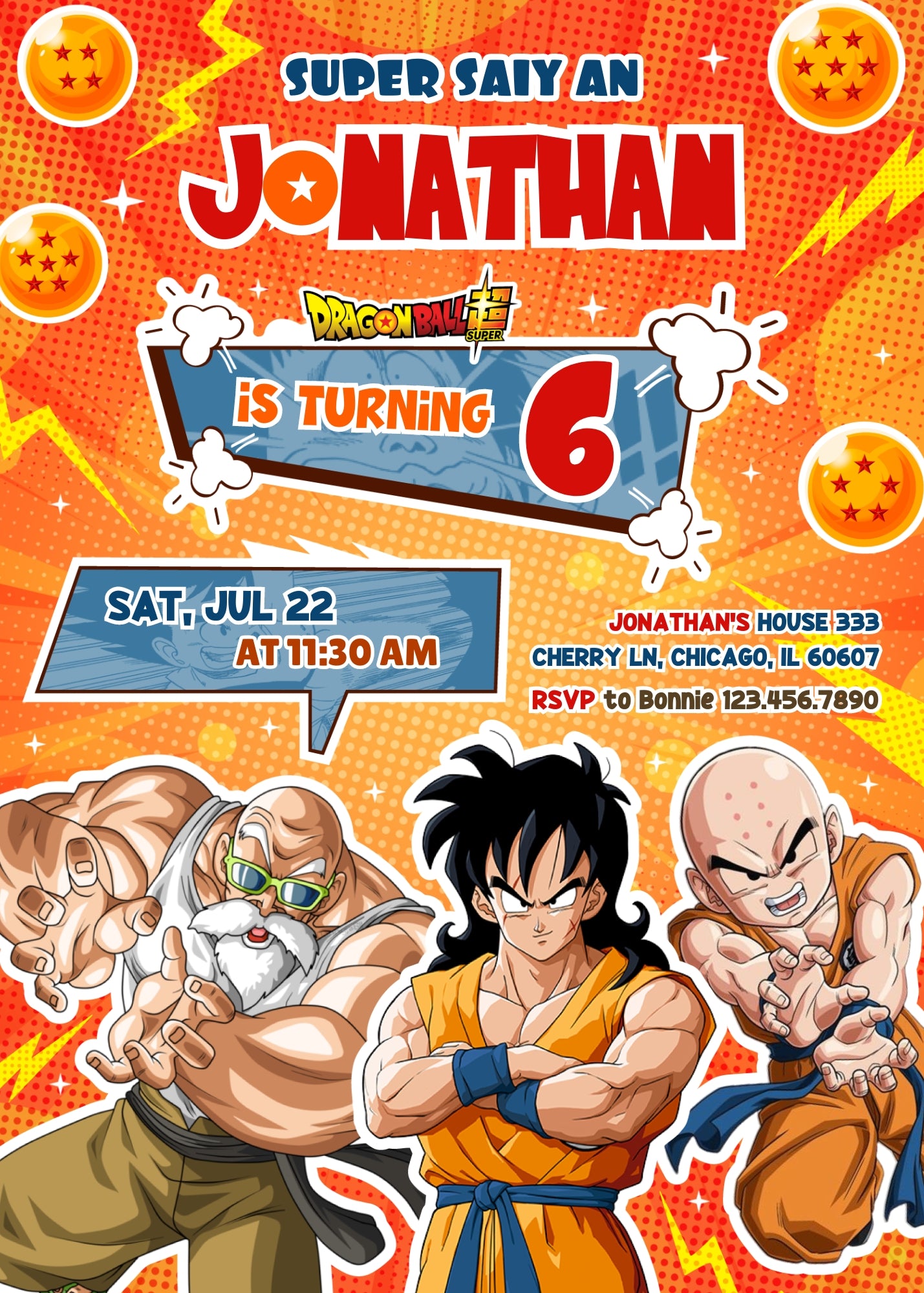Dragon Ball Z Anime customizable invitation template | Share or Print | boy | FX911