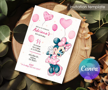 Minnie Mouse Disney Mickey customizable invitation template | Share or Print | girl | AE180